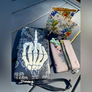 Bundle of wallets Betsy Johnson Bull Dog puppy Sassy Skeleton comic